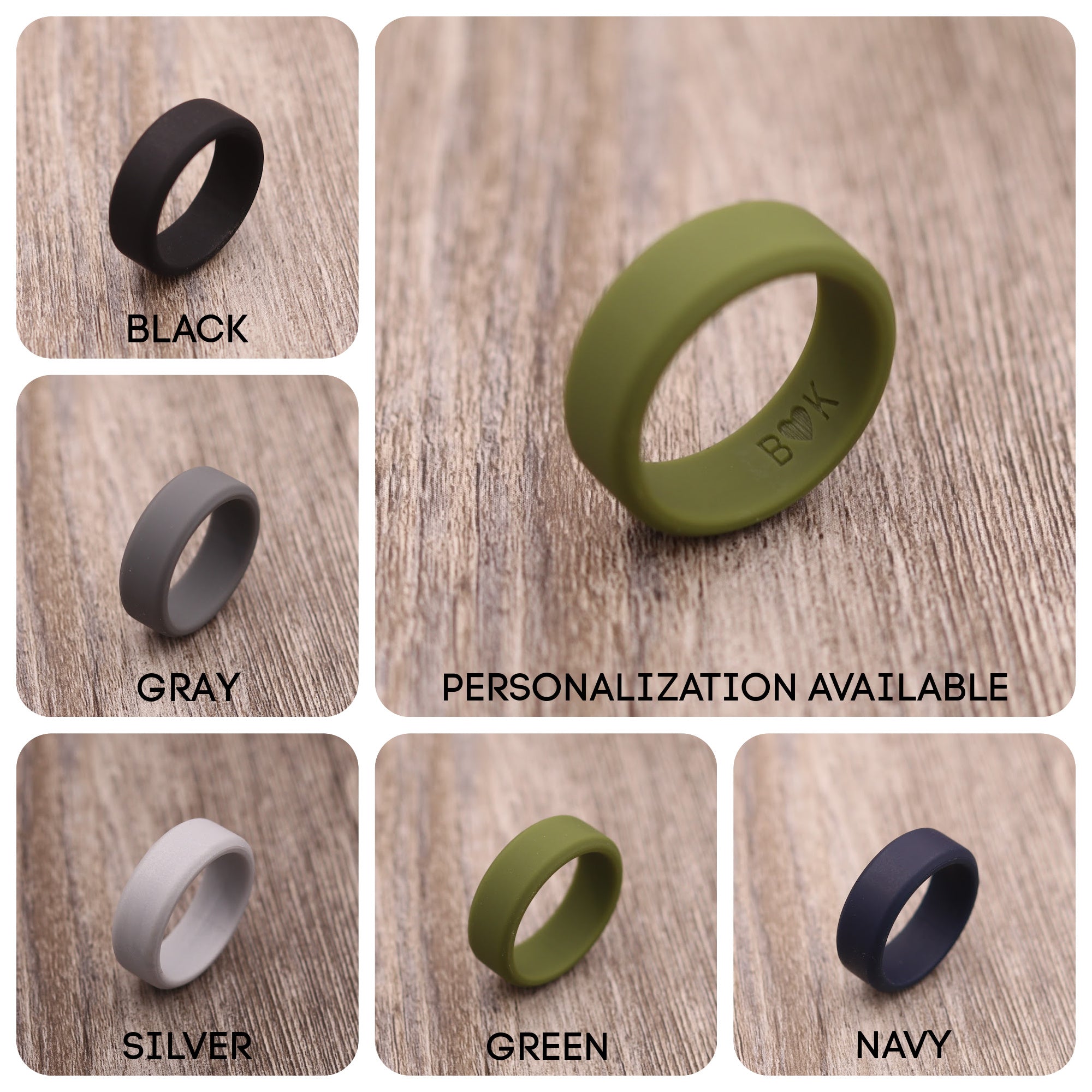 8MM Beveled Edge Silicone Ring PERSONALIZED Hart Wood Co
