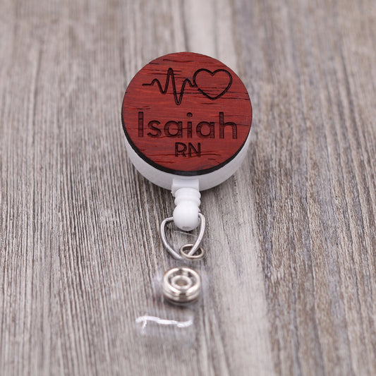 EKG Badge Reel with Name (Heart Outline)